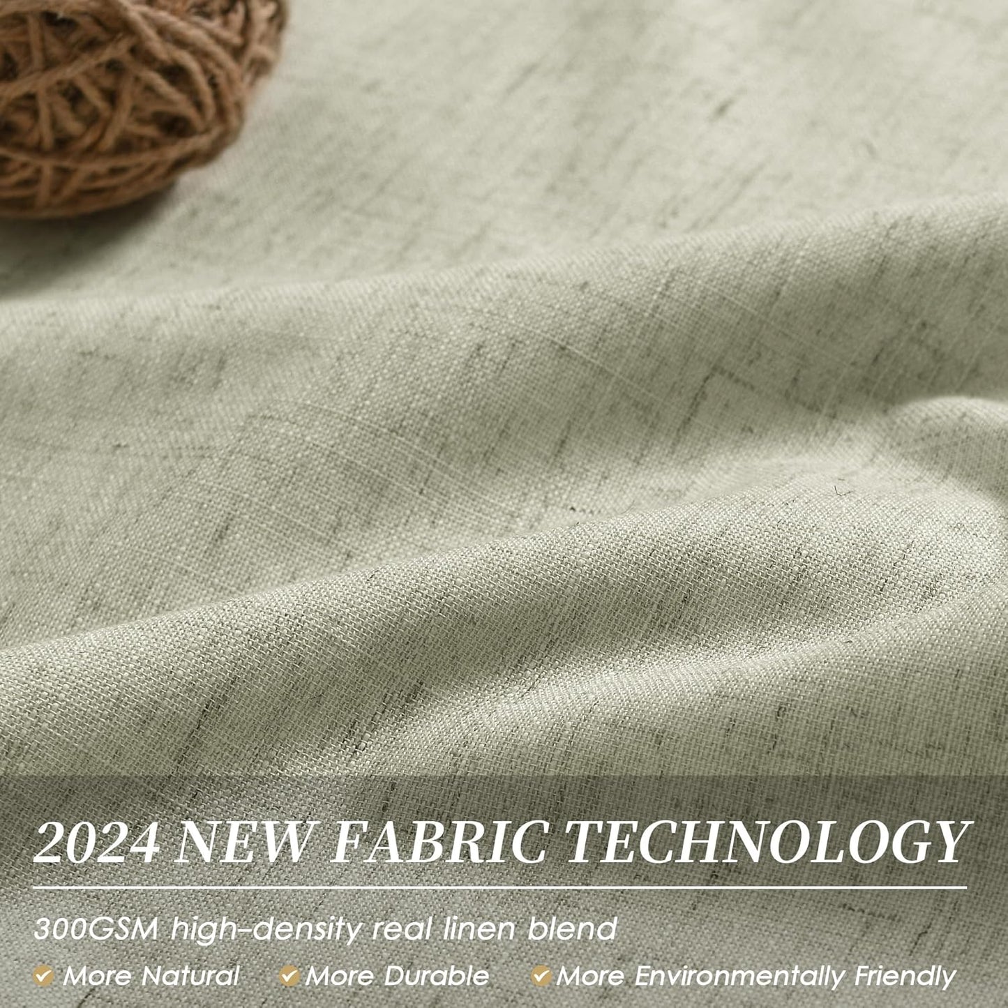 BOODII Sage Green Linen Blackout Curtains Thermal Insulated 120 Inch 100% Complete Black Out Window Curtains Back Tab Linen Textured Neutral Farmhouse Living Room Darkening Drapes High Ceiling Length