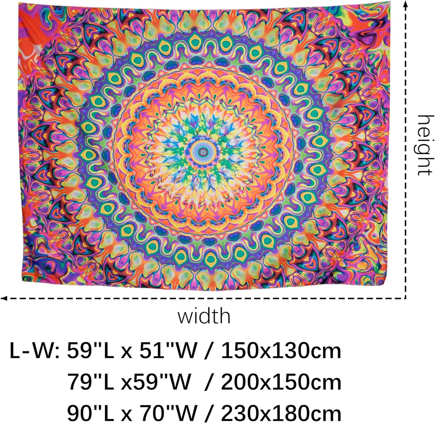 OSVINO Blacklight Colorful Mandala Tapestry 79"x59" Kaleidoscopic Trippy Room Decor Black Light Poster Bohemian Wall Decor for Bedroom Backdrop Decor