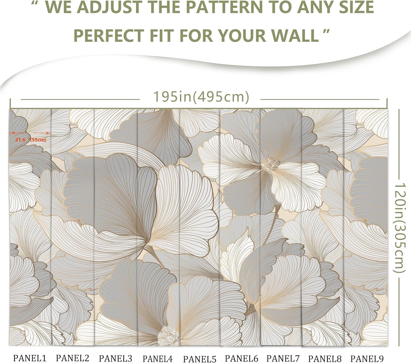 Grey and White Ginkgo Leaf Wall Mural Wallpaper for Bedroom Living Room (Not Peel n' Stick)