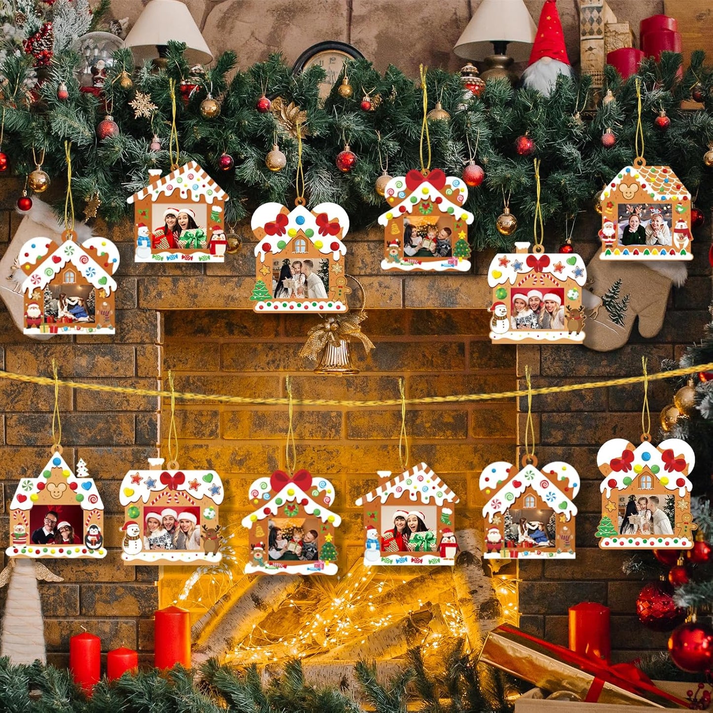 28 Pack Christmas Picture Frame Craft Kits for Kids, Xmas DIY Gingerbread House Candy Photo Craft Christmas Hanging Frame Ornaments for Xmas Tree Holiday Art Decorations Home Class Game Activities