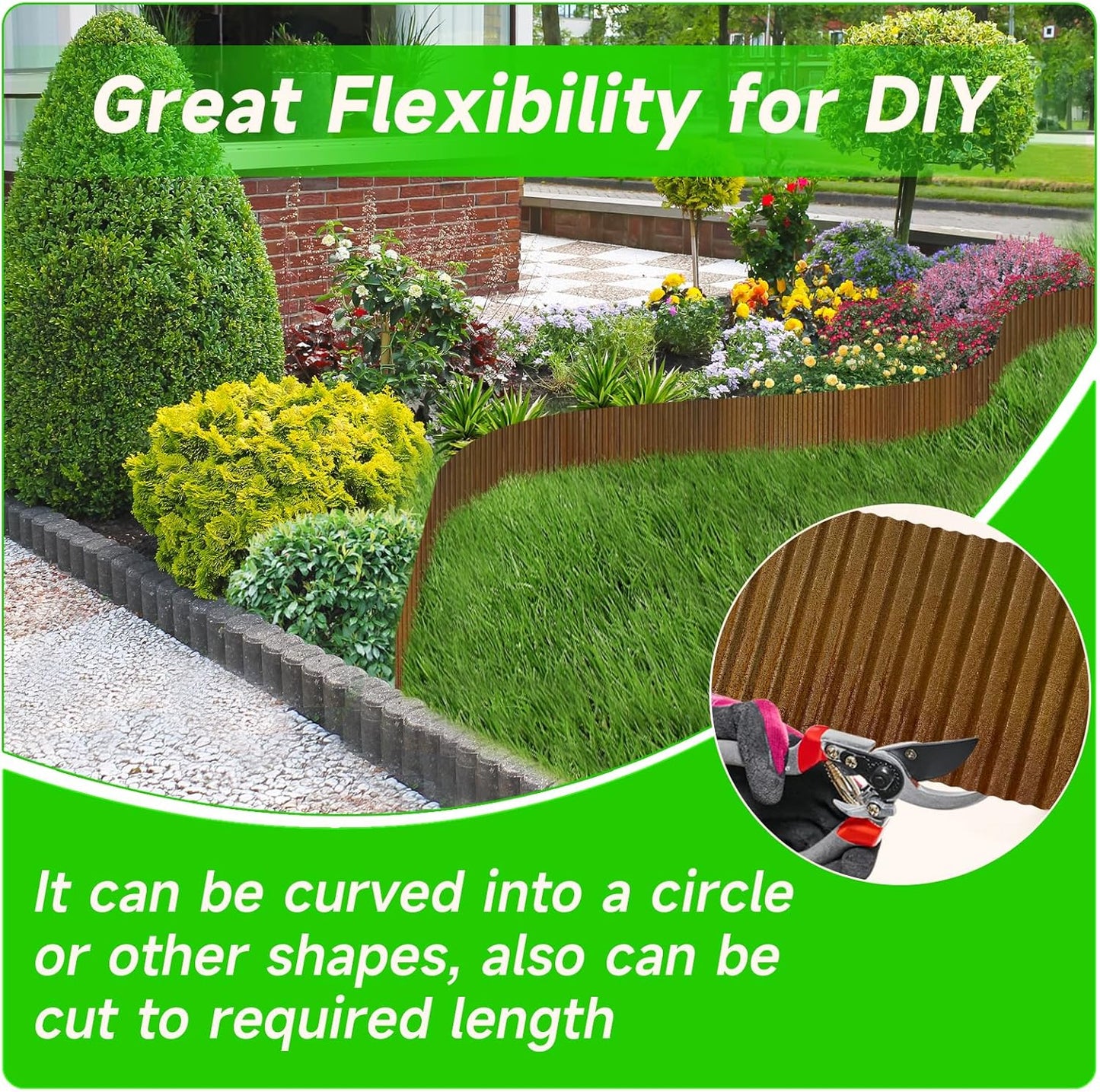 Corrugated Garden Edging, 12"×20Ft Pre-Rusted Landscape Edging & Lawn Edging Border, Metal Garden Border for Flower Beds, Garden，Lawn，Raised Beds & Tree Surrounds