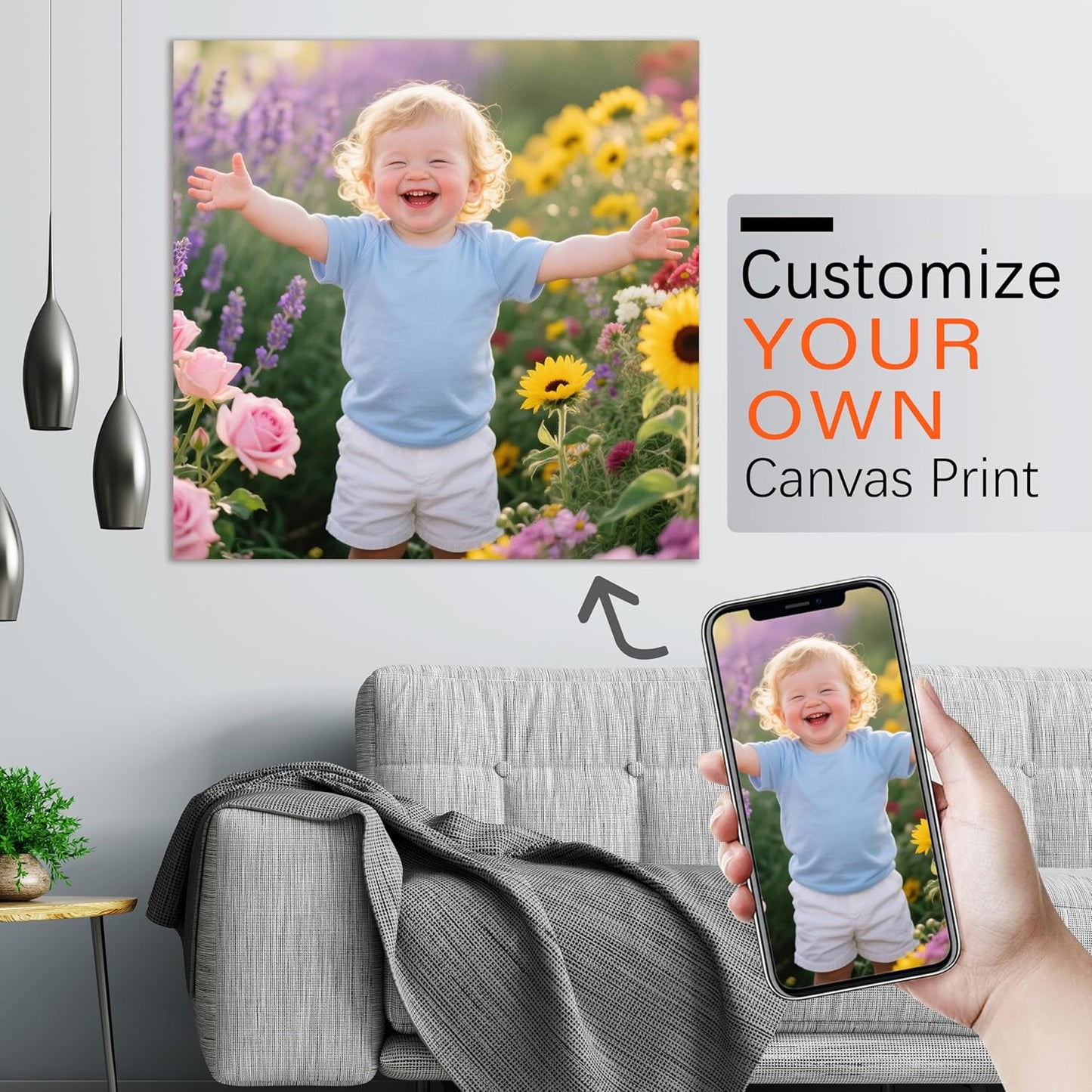 YUNART Ship Next Day - Custom Canvas Prints with Your Photos, Personalized Canvas with Pictures Print for Wall Art Bedroom, Customized Photo Gifts for Couple Men Women Mom Baby Dog Family - 12"x12"