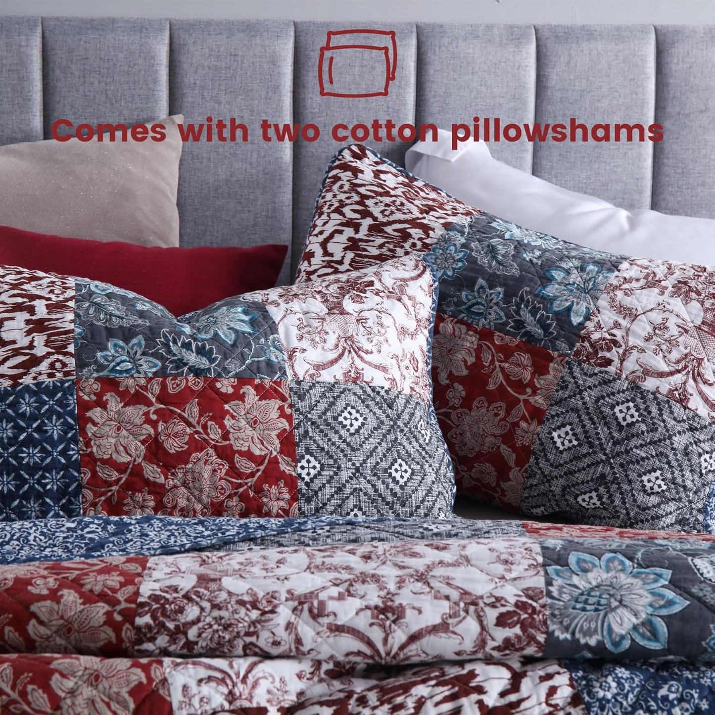 Secgo California King Quilt Size - 100% Cotton Oversized California Comforter Set Bedding Sets (120 * 110 Inch) with 2 Pillow Shams, Patchwork Reversible Lightweight Bedspread