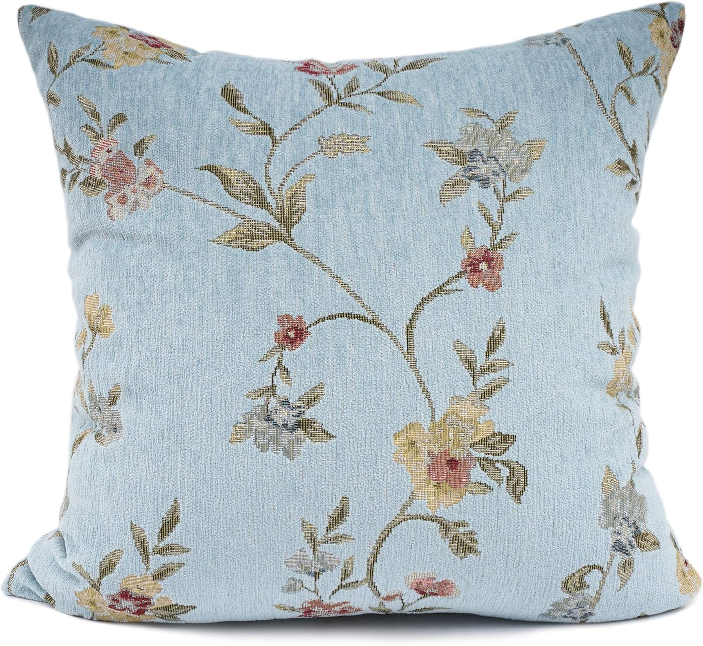 YOUR SMILE Embroidery Jacquard Teal Floral Leaf Pattern Square Decorative Throw Pillow Case Cushion Cover,18x18 inch