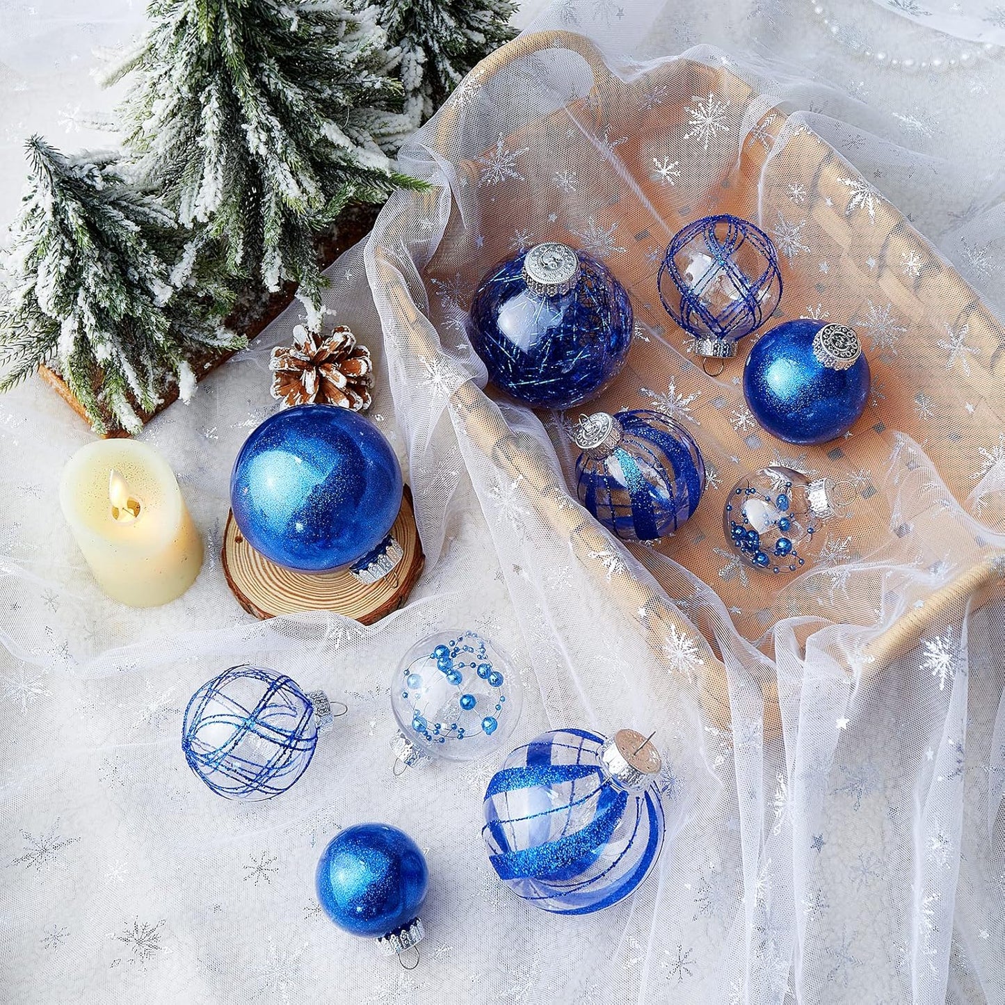 Clear Christmas Ball Ornaments,24ct Shatterproof Plastic Decorative Christmas Ornaments Hanging Xmas Tree Baubles Set for Holiday Party Home Decor(Blue)