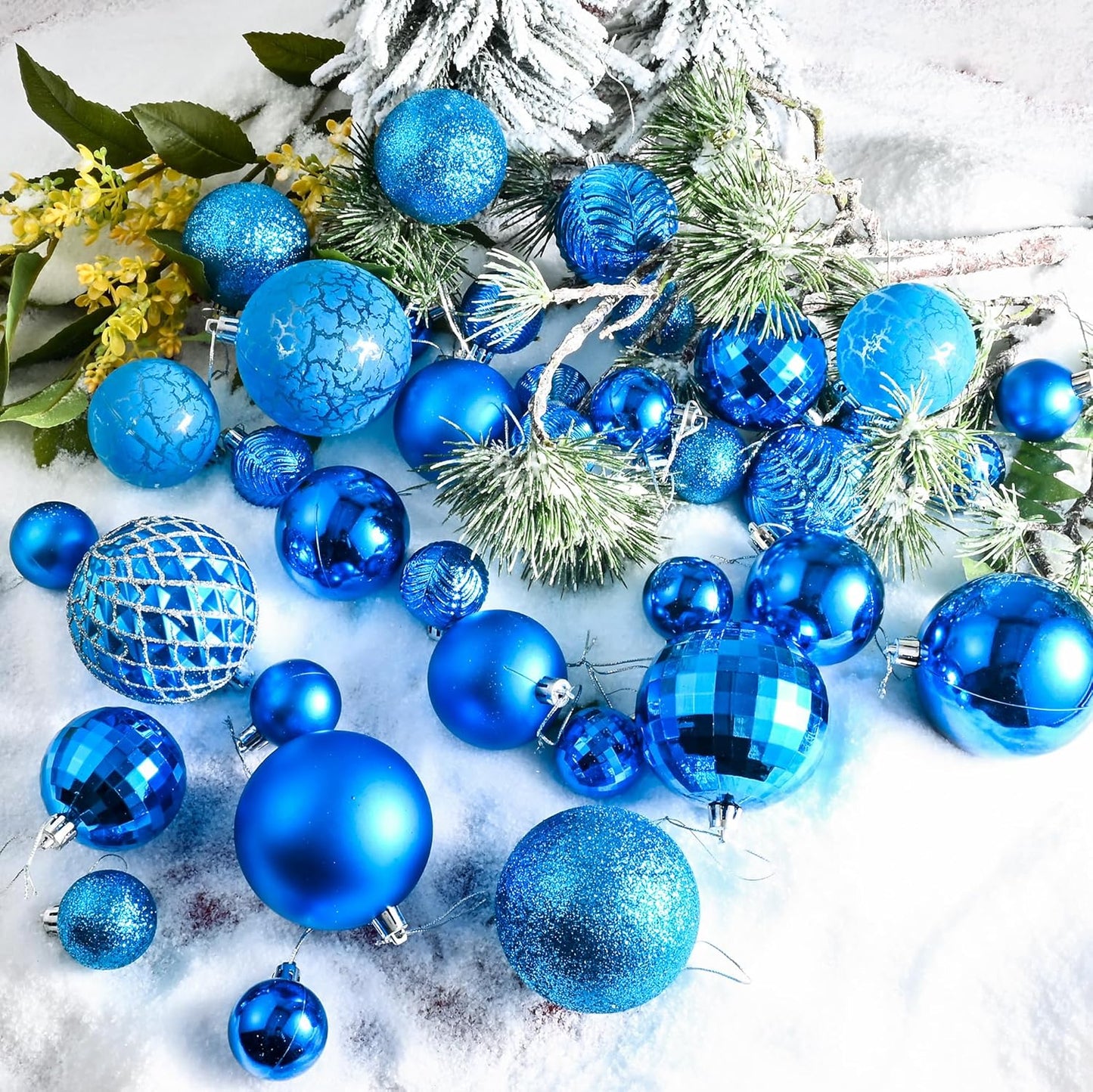 LANGXUN 36pcs Blue Christmas Tree Decorations Balls, Bolas De Navidad, 2025 Christmas Decor, Indoor Outdoor Shatterproof Christmas Ornaments, Xmars Party Wedding Suppiles