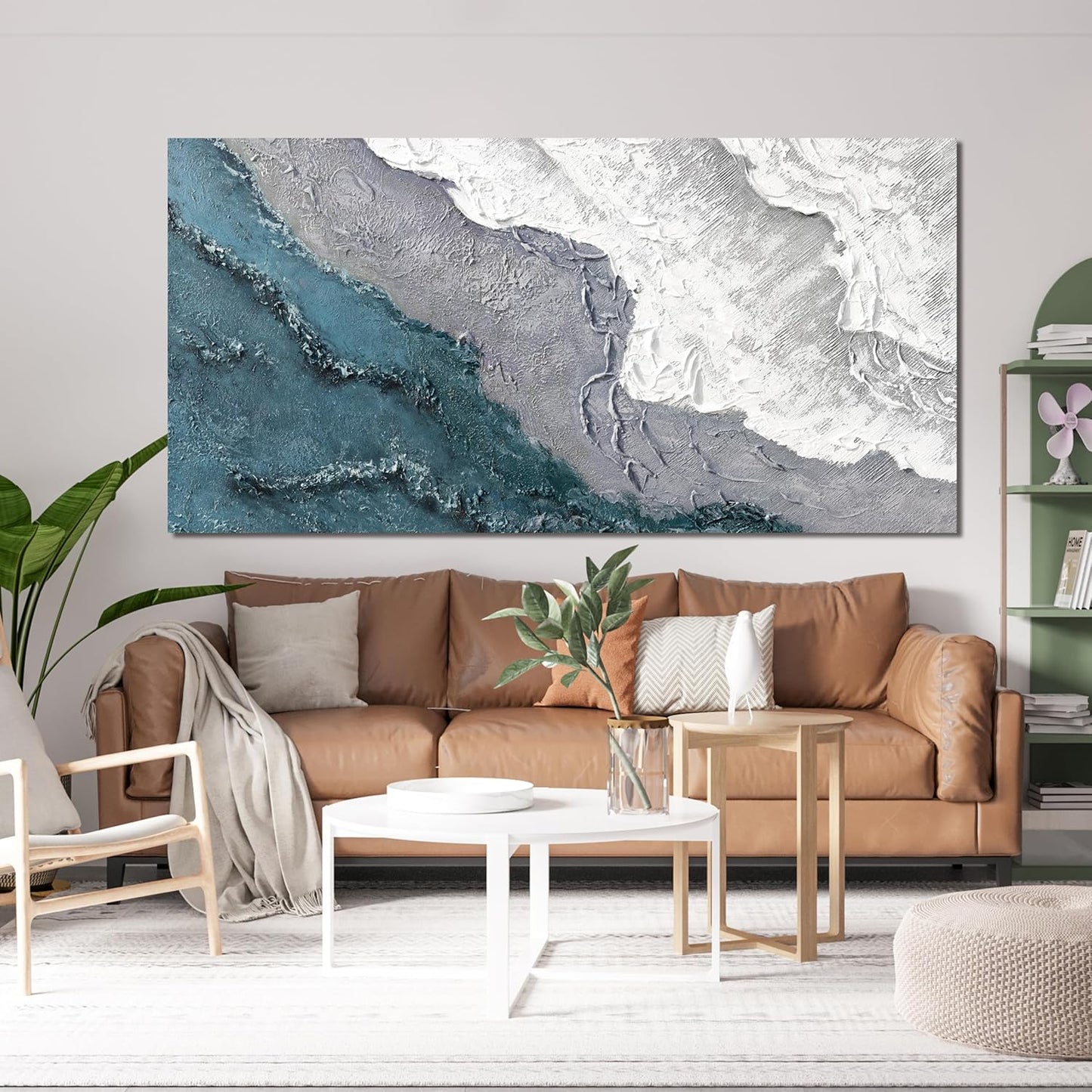 Abstract Wall Art Decor Large Modern Blue White Wall Art Prints Abstract Canvas Art Wall Decor Wave Artwork for Walls Coastal Minimalist Wall Art Decorations Bedroom Office Wall Art Decor 24" X 48"