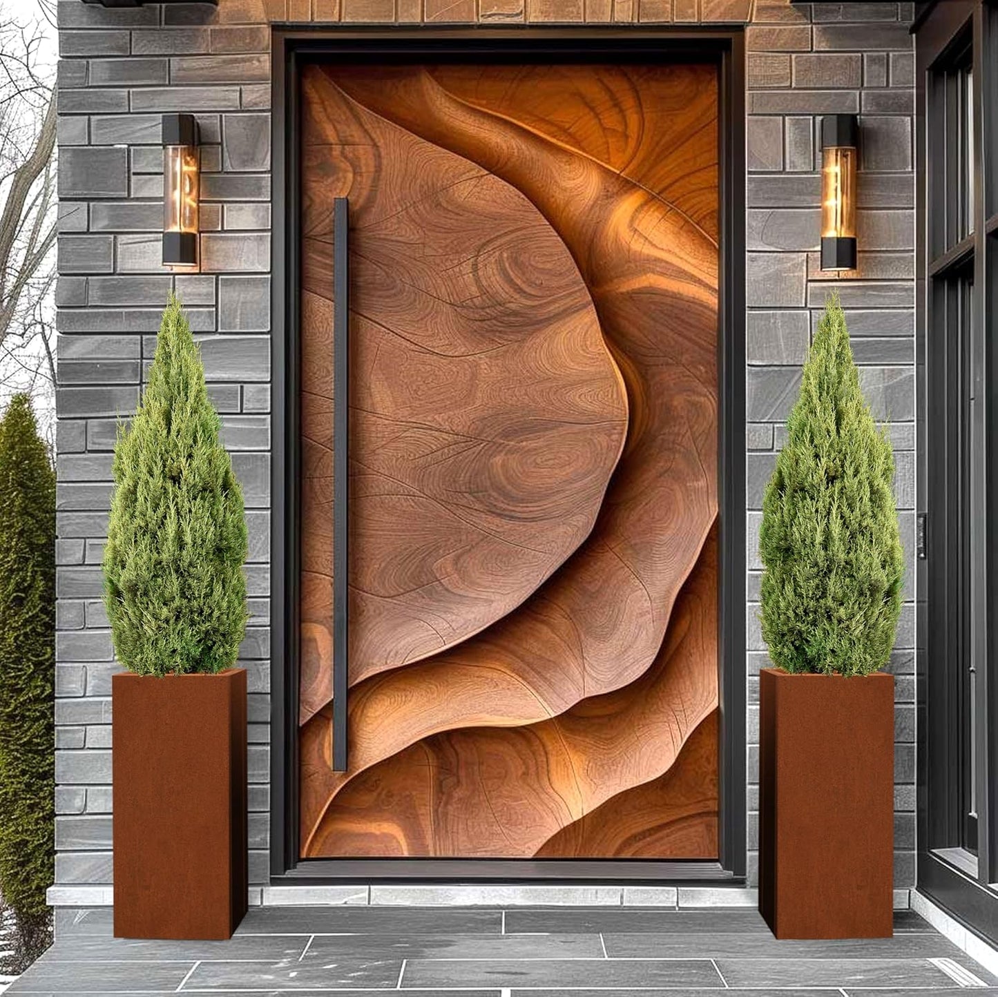 Corten Steel Metallic Heavy Planter for Outdoor Plants 14"x14"x30" Metal Planter Spliced Flower Pot with Partitions for Outside,Indoor,Garden (Corten, 14 * 14 * 30)