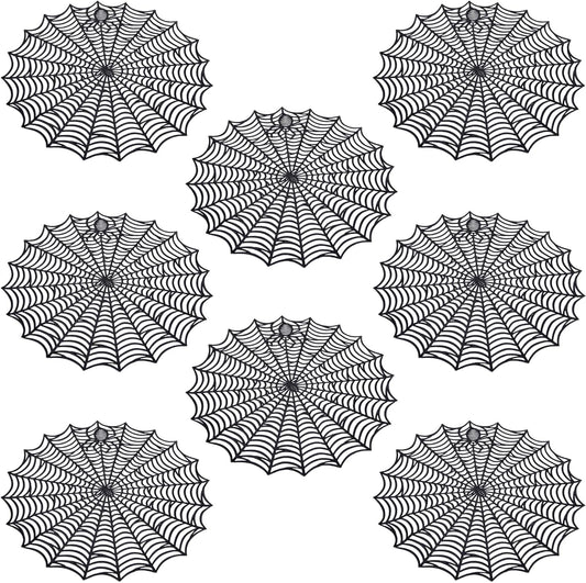 8 Pcs Spider Web Placemats - 15" Heat Insulation Table Mats - Hollow Out Spiderweb Coasters for Dining Table Halloween Decoration (Black)
