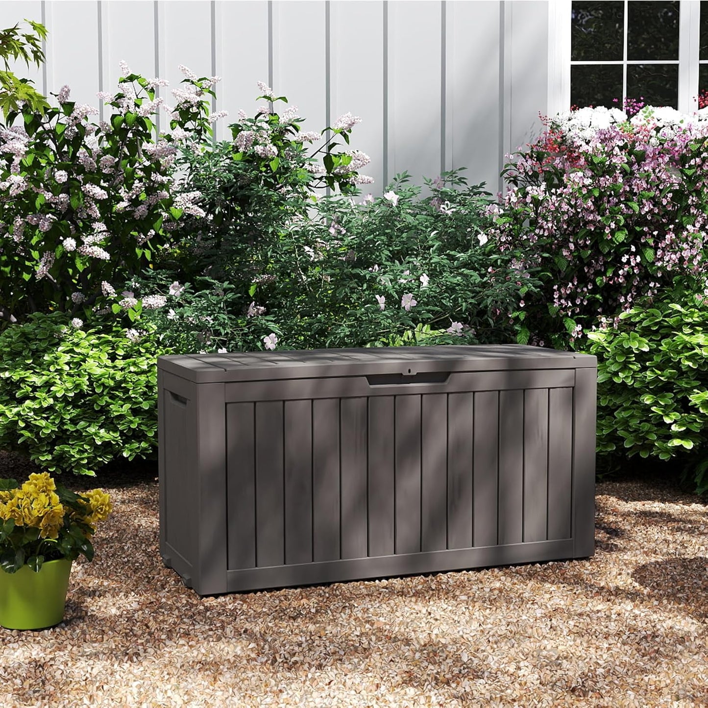 80 Gallon Outdoor Storage Box with Wheels, Waterproof Lockable Resin Deck Box Patio Storage Bin for Pool Accessories Cushion Furniture, Garden Tools, UV-Resistant Outside Delivery Grey