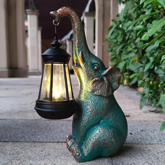 Elephant Garden Statue Outdoor Décor with Solar Lights Lantern,Elephant Solar Light Figurines Outside Decorations for Yard，Lawn Patio, Balcony, Unique Housewarming Gifts