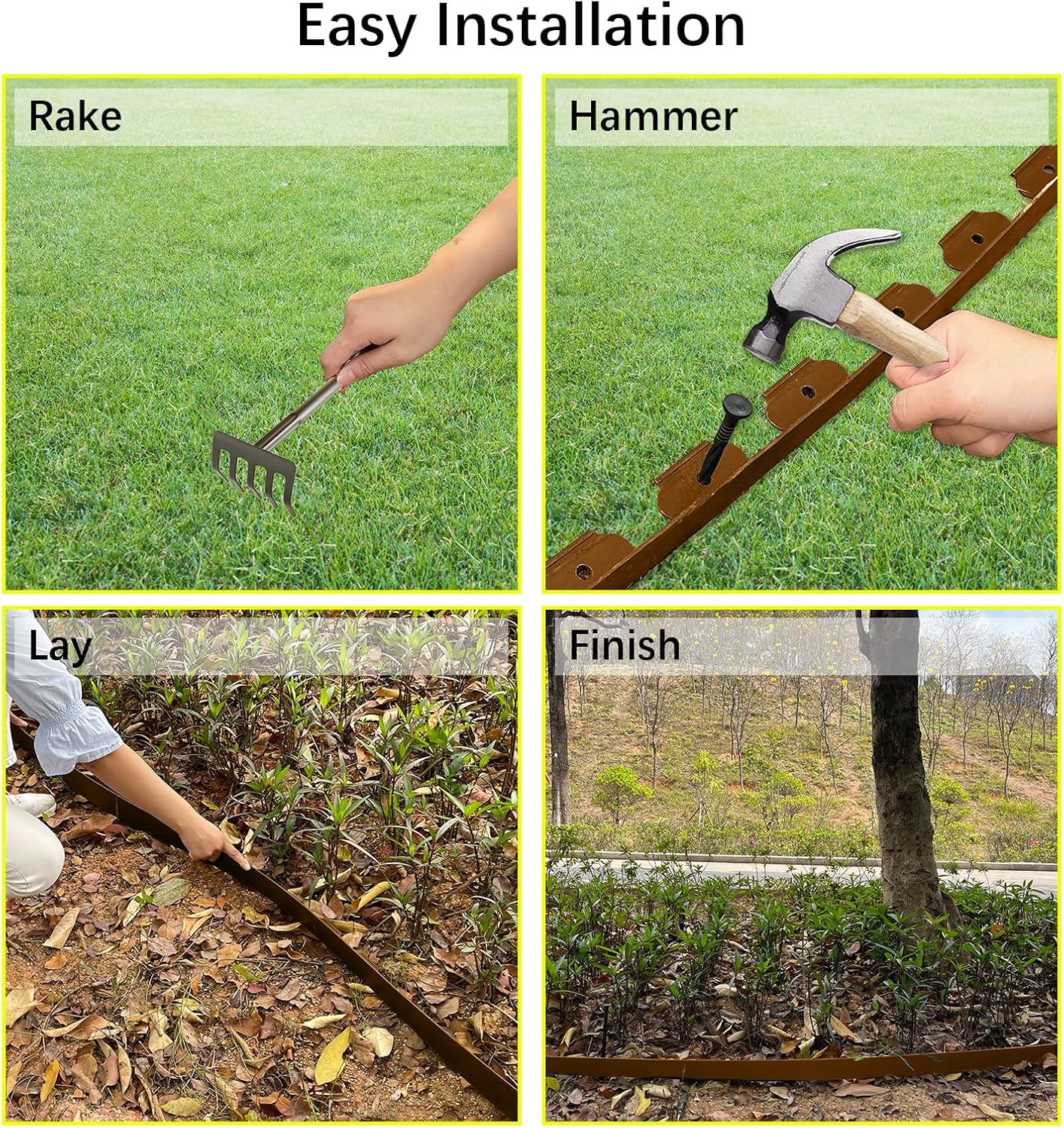 Landscape Edging Border 33 FT with 30 Spikes,No Dig Garden Edging Lawn Border [Extra Tall 4IN High],Flexible Lawn Edging for Landscaping Flower Beds Yard Pathway (Brown)