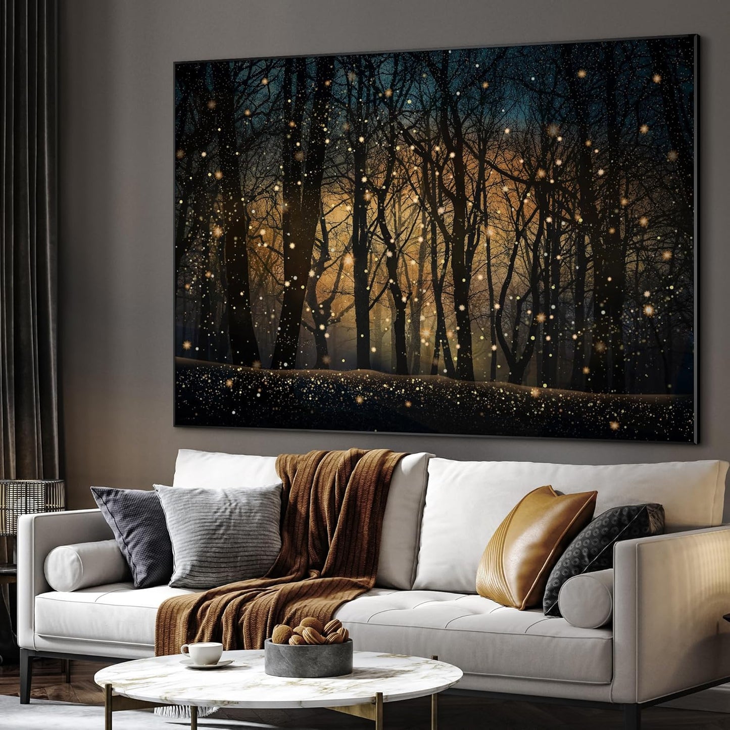 SIGNWIN 36"x46" Extra Large Framed Wall Art Magical Firefly Night Forest, Enchanted Woodland Scene for Home Living Room Bedroom Decor (Frame Assembly Required)