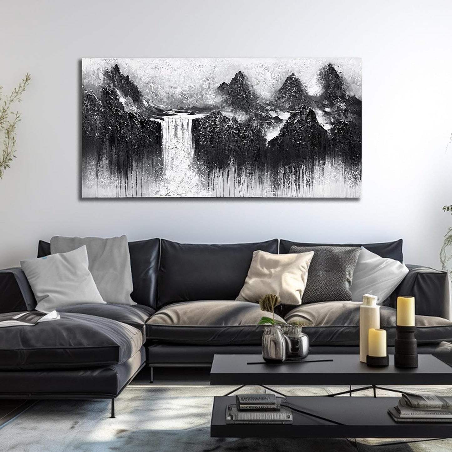 Waterfall Wall Decor for Dining Room Mountain Canvas Wall Art for Bedroom Black and White Pictures for Living Room Size 29 x 58 Inch