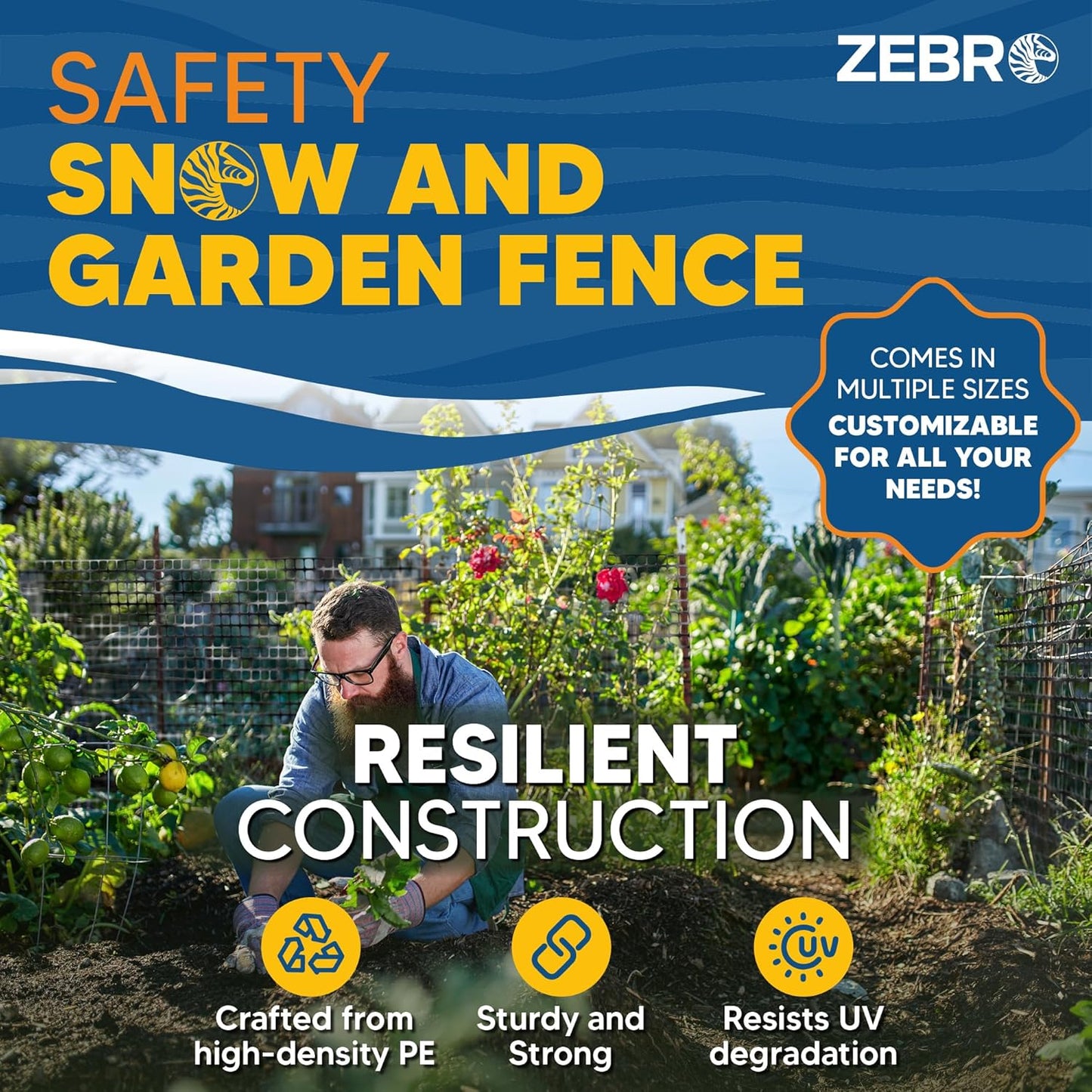 ZEBRO 4' x 100' Black Plastic Garden Fence Roll – Standard Duty Safety Netting for Snow, Poultry, Deer, Dogs – Reusable Outdoor Barrier for Yard, Landscaping, Animal Protection