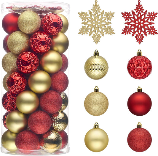 Valery Madelyn Christmas Tree Decorations Ornament Set for Fall Halloween, 50ct 2.36 Inches Red and Gold Shatterproof Christmas Ball Ornaments Hanging Xmas Holiday Party Decor