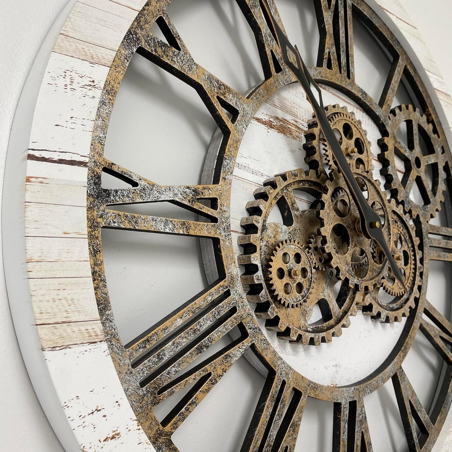 The Gears Clock The Original Real Moving Gear Wall Clock Vintage Industrial Oversized Rustic Farmhouse (24 inch (60cm), Vintage Desert Beige and Bronze)