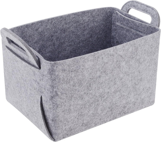 Storage Basket Felt Storage Bin Collapsible& Convenient Box Organizer with Carry Handles for Office Bedroom Closet Babies Nursery Toys Laundry (Light grey, 13.8inch（L）×9.5inch（W）×8.3inch（H）)