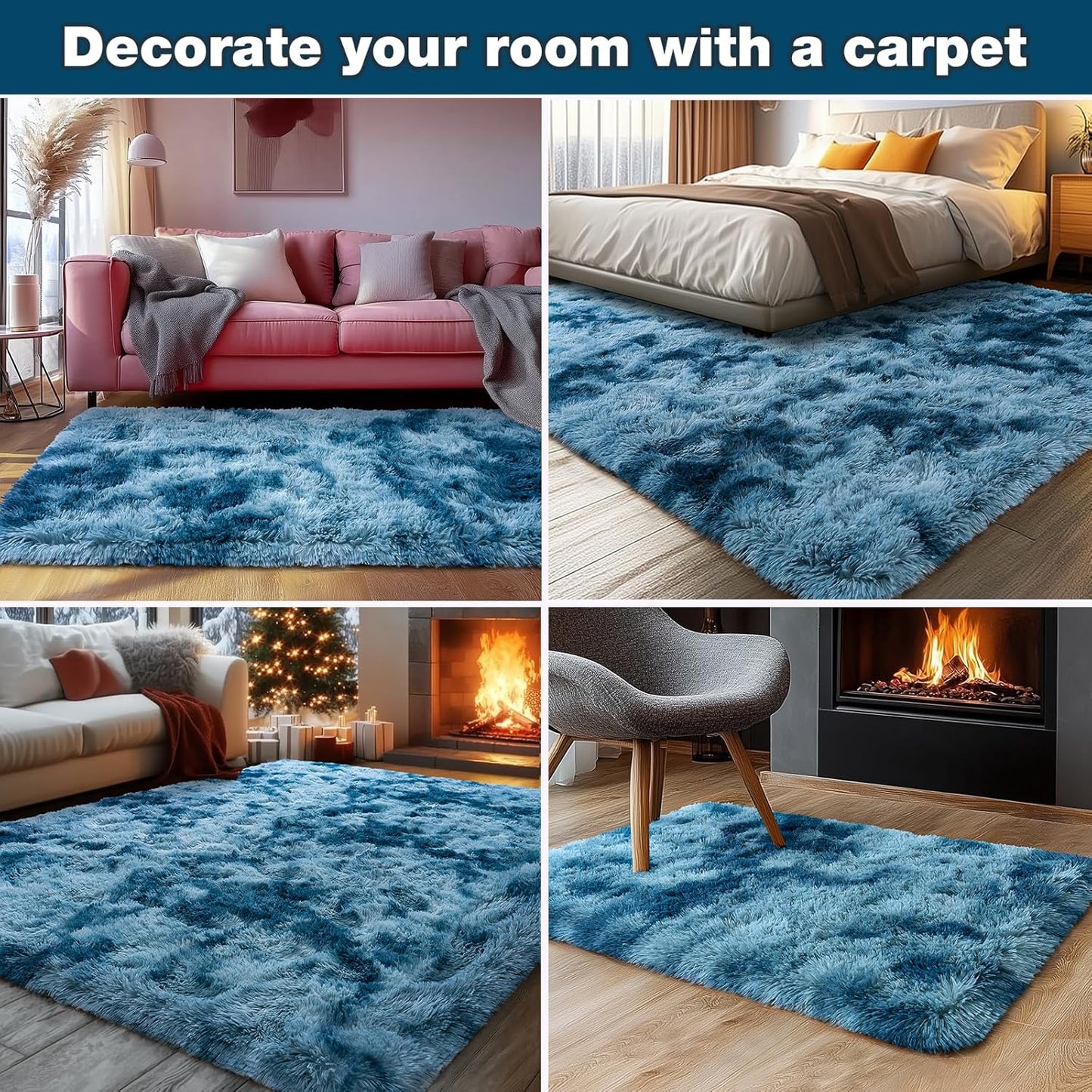 Rezutan Rugs for Living Room, Area Rug 6x9 Fluffy Carpet, Soft Shaggy Modern Floor Rug for Kids Boys Girls Bedroom, Plush Fuzzy Dorm Rug,(Peacock Blue,6ft x 9ft)