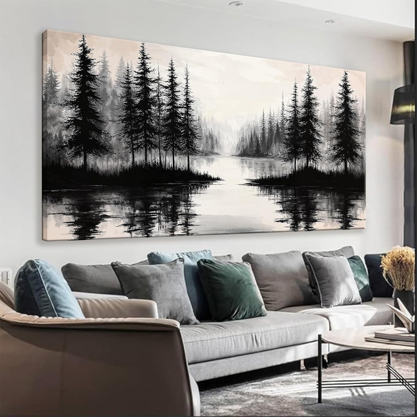 QSQ Large Wall Art For Living Room Canvas Art Wall Decor Modern Minimalist Artwork Forest River Landscape Paintings Pictures For Bedroom Apartment Office Mural Aesthetic Artwork 29 X 58 In