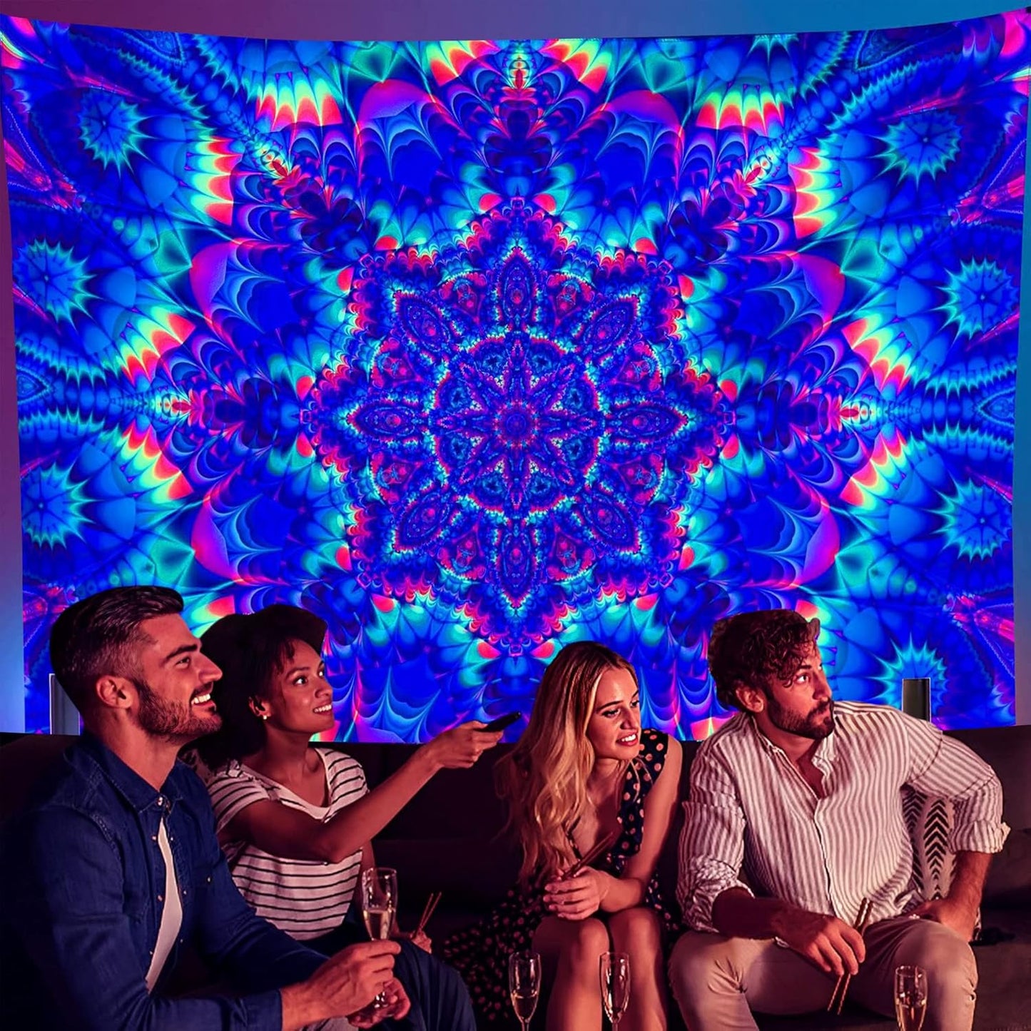 OSVINO Blacklight Mandala Tapestry 90"x70" Glow In The Dark Psychedelic Boho Tapestry Colorful Backdrop Bohemian Room Decor UV Reactive Hippie Wall Posters for Bedroom