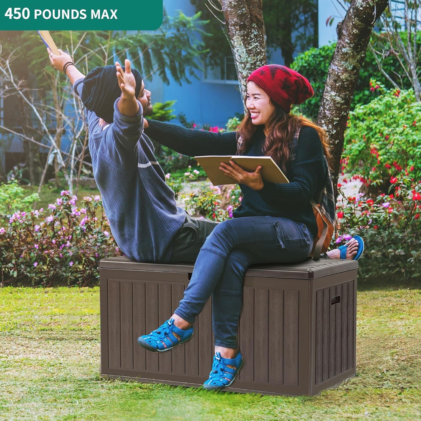 YITAHOME 90 Gallon Double-Wall Deck Box with Side Handles, Outdoor Large Storage for Patio Furniture Cushions, Garden Pool Accessories, Water Resistant & Lockable