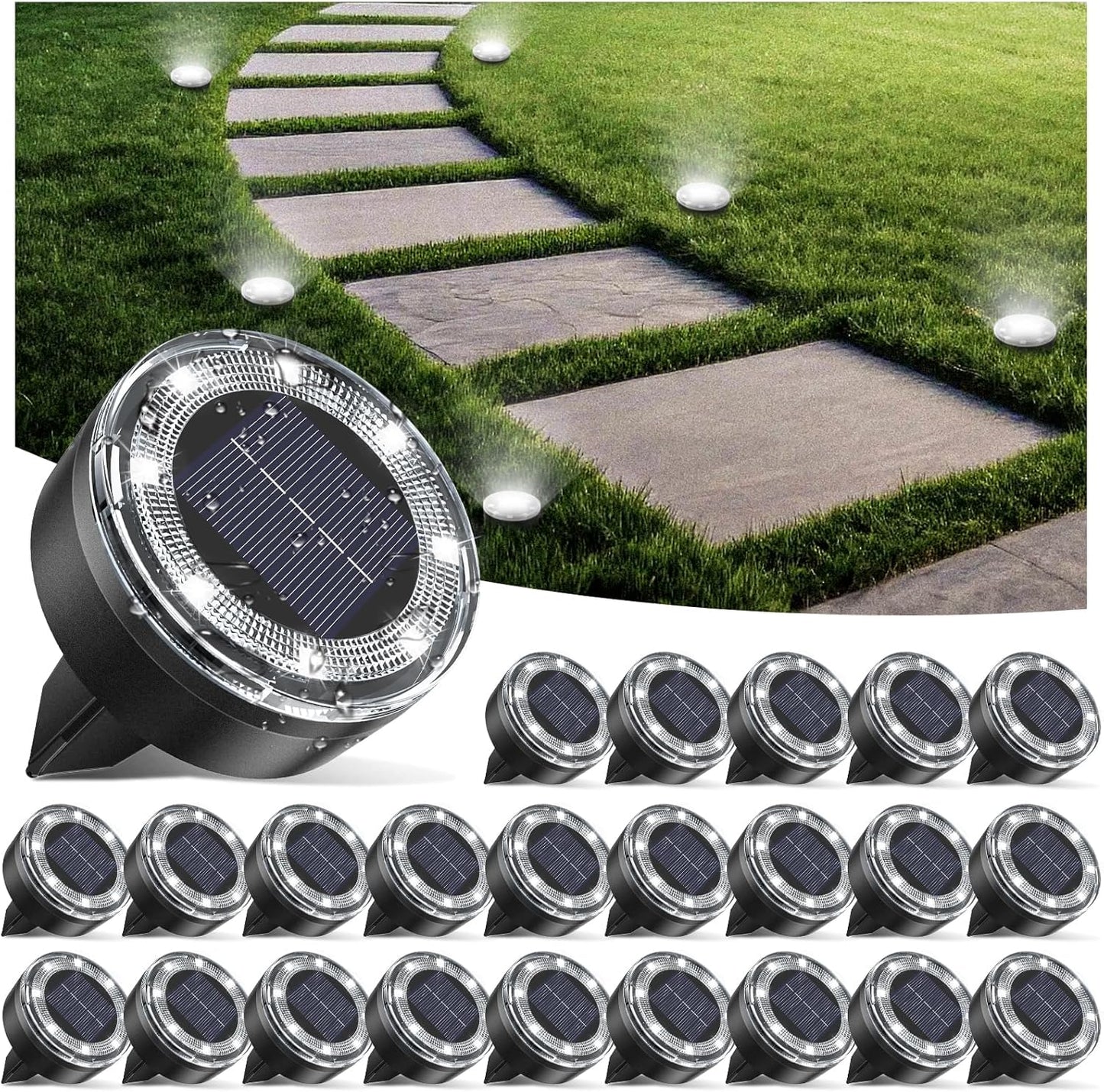 Mini Solar Ground Lights, 24 Pack Solar Lights Outdoor Waterproof, Upgraded LED Flat Landscape Lighting for Outside Pathway Garden Patio Yard Driveway,Cold White