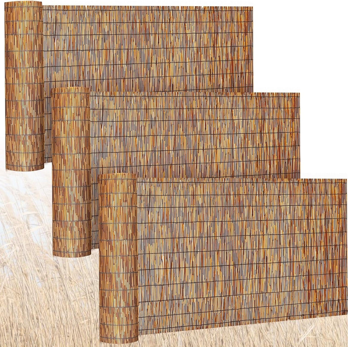 Barydat 3 Pcs 3 x 16.4 ft Bamboo Privacy Screen, Reed Fence Roller Patio Decorative Fences Reed Screen Curtain for Garden Backyard Patio Balconies