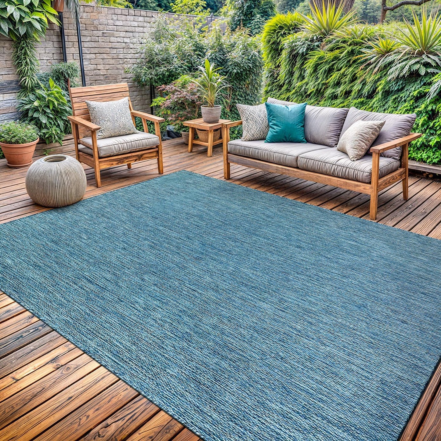 Washable Indoor Outdoor Rug 9x12 Weather Resistant Area Rugs Modern Solid for Porch Deck Balcony Backyard Patio Outside Carpet (9 X 12 Aqua Blue)