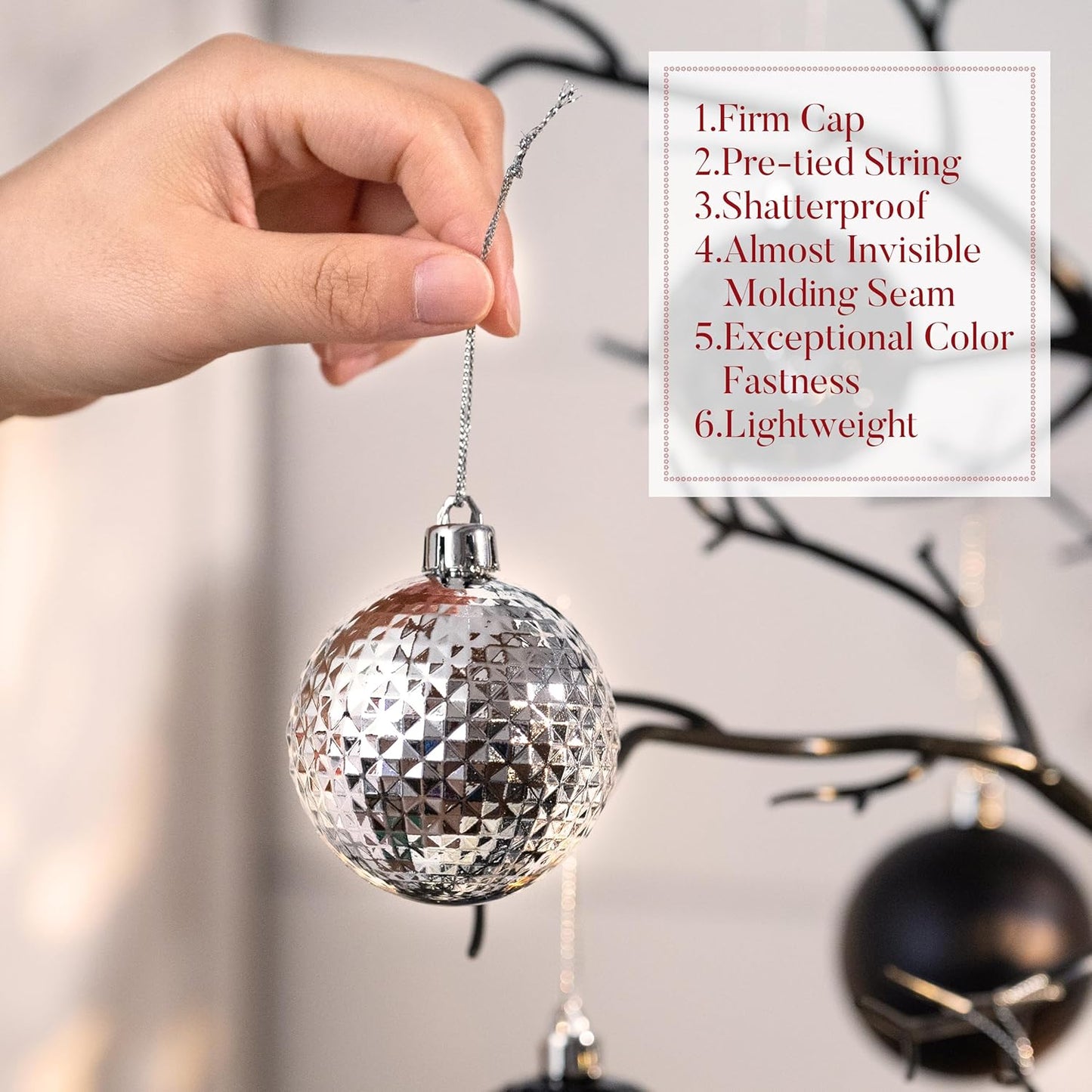 Valery Madelyn Christmas Tree Decorations Ornament Set for Fall Halloween Decor, 50ct Black and White Shatterproof Christmas Ball Ornaments Bulk, 2.36 Inches Hanging Decor for Xmas Holiday Party