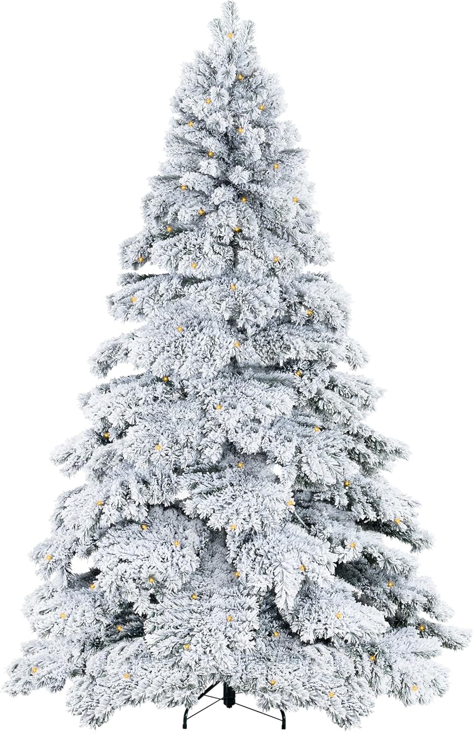 Naomi Home 7.5ft Snow Flocked Christmas Tree with Lights, Realistic Frosted Prelit with 1324 Branch Tips, 650 Warm Lights and Metal Stand, Aritificial Tree