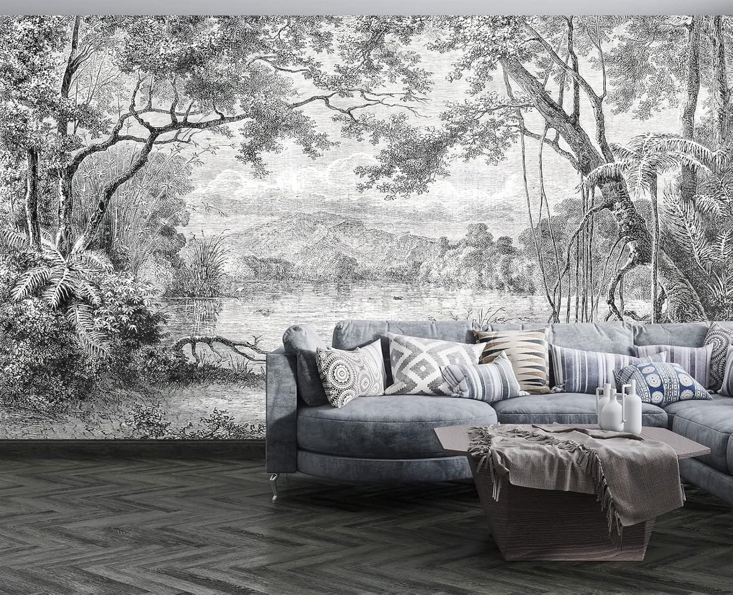 Black and White Tropical Rainforest Wall Mural Wallpaper for Bedroom 137" x 100"