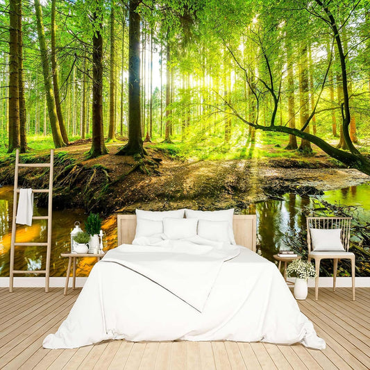 Nature Forest Wallpaper Woodland Peel and Stick Wall Mural for Bedroom Living Room - 96"x137"