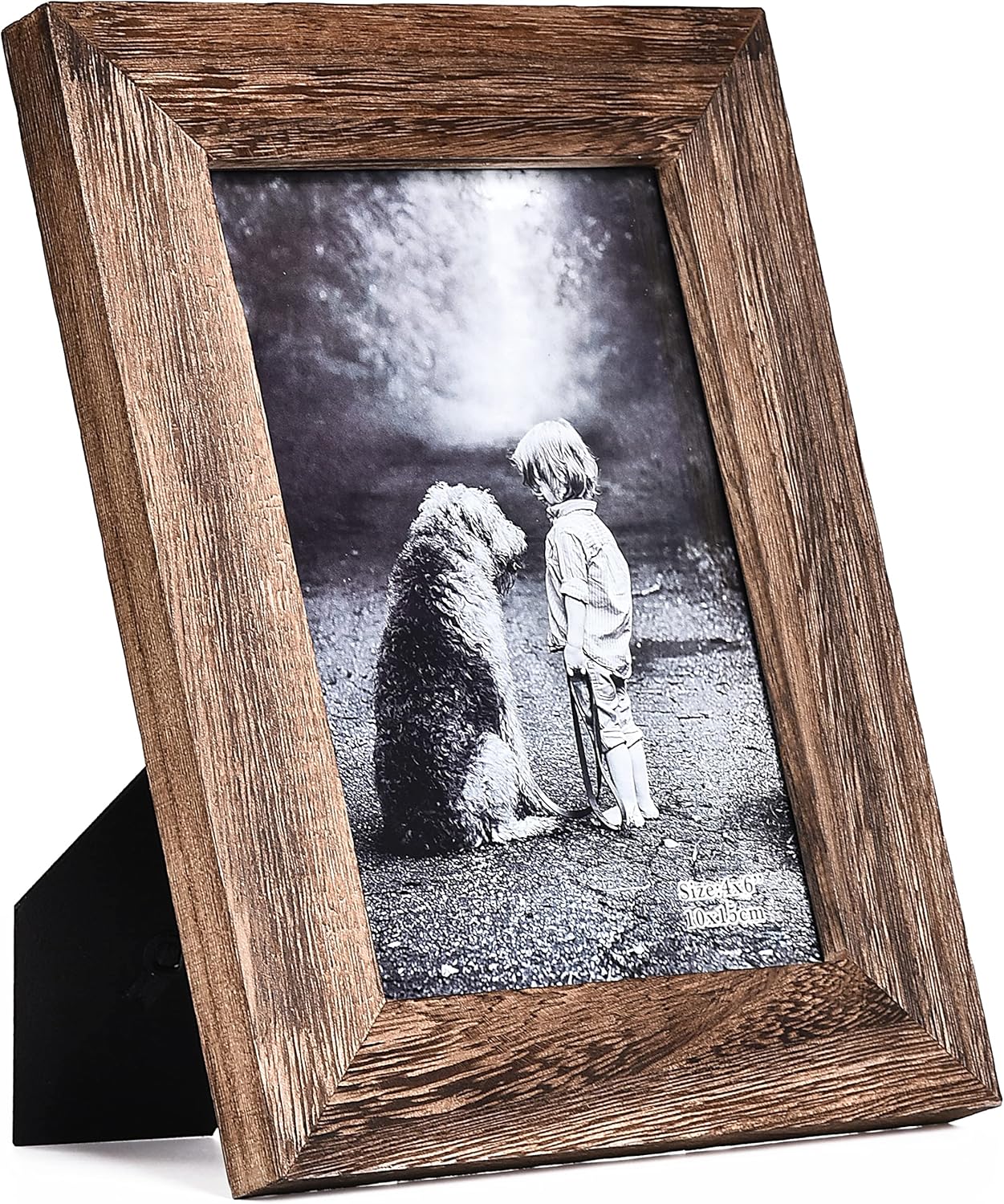 Yaetm-4x6 Picture Frame Set of 2, Natural Solid Wood Distressed Photo Frame, Display On Tabletop And Wall, High Definition Real Glass, Carbonized Black (2 pack)