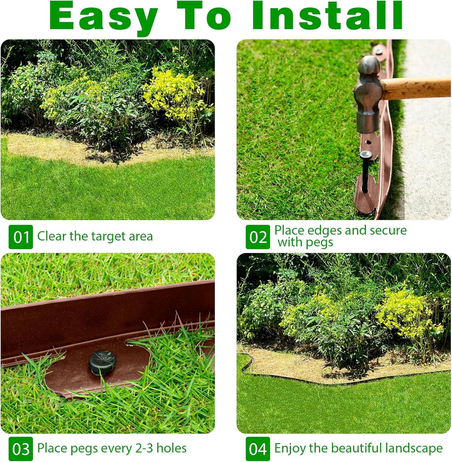 Landscape Edging Border 60 FT 2 Inch Tall with 120 Spikes, Plastic Edging for Landscaping, Garden Edging Border, Flower Bed, Paver and Lawn Edging Border, Brown