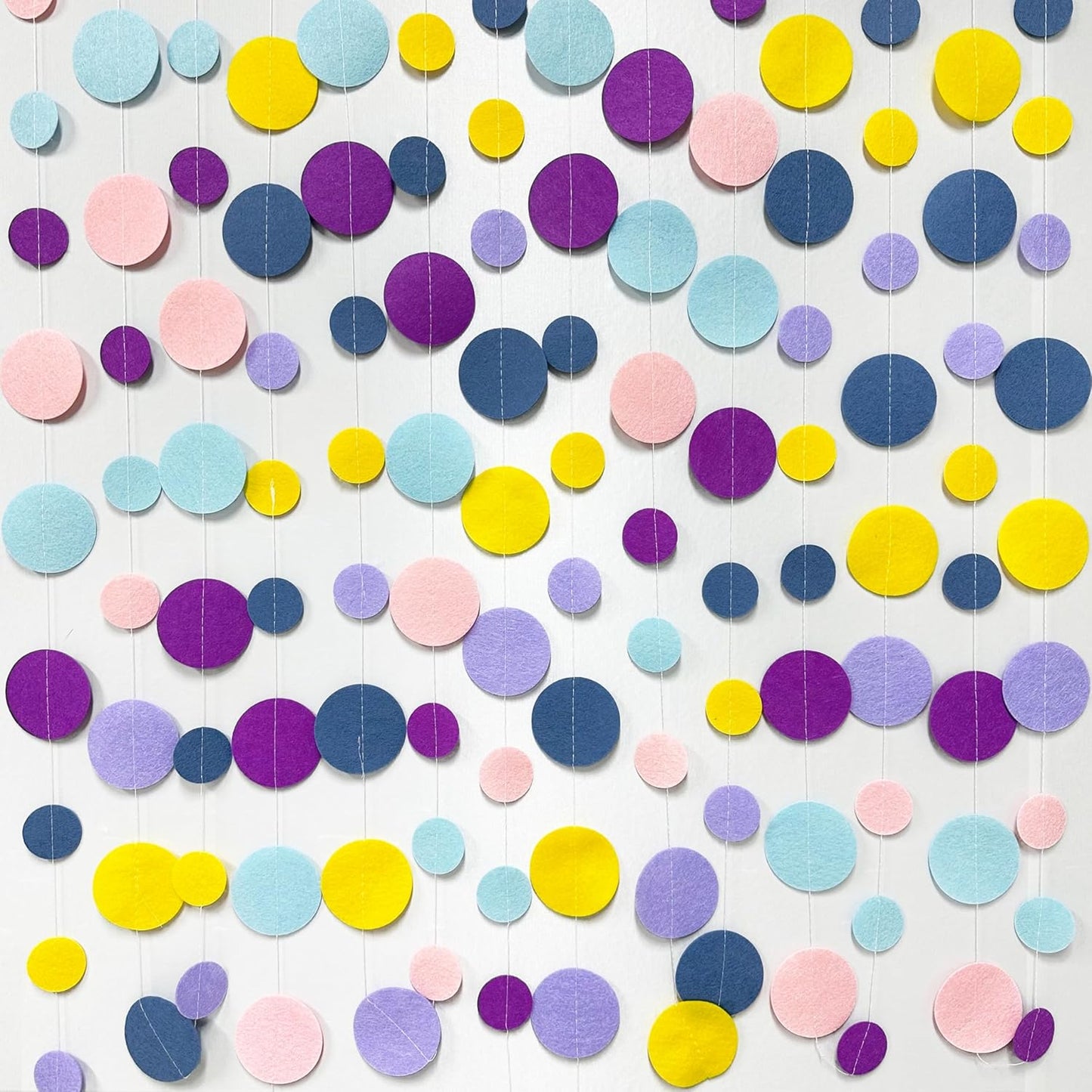Oh Happy Day Decorations Navy Blue Yellow Purple Pink Boho Felt Circle Dot Garland Hanging Polka Dot Streamer for Classrooms Preschool Everyone is Welcome Homeschool Nursery Birthday Baby Shower Decor