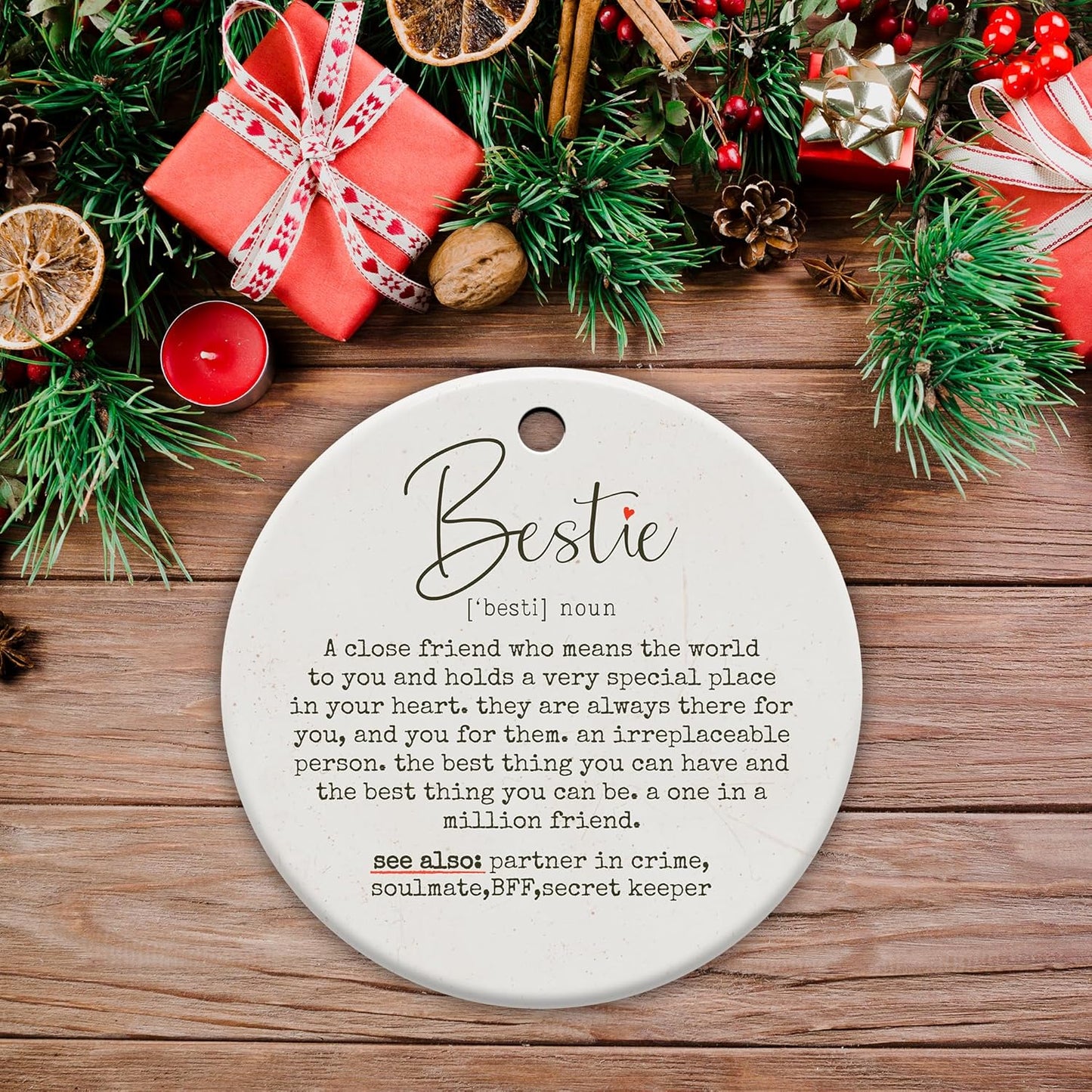 Friendship Gifts for Women, Best Friend, Funny, Work Besties, Sister, Friend Ornaments for Women, Ceramic Christmas Ornaments (Besties 2)