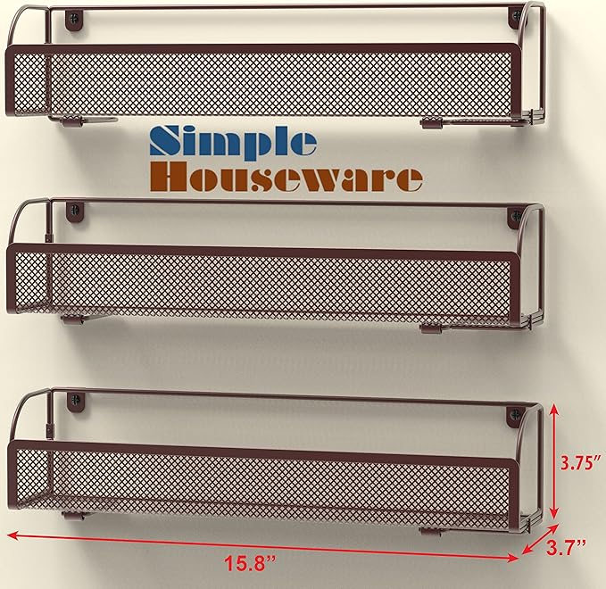 Simple Houseware Wall Mounted Spice Rack Shelves Organizer, Bronze, 3-Pack