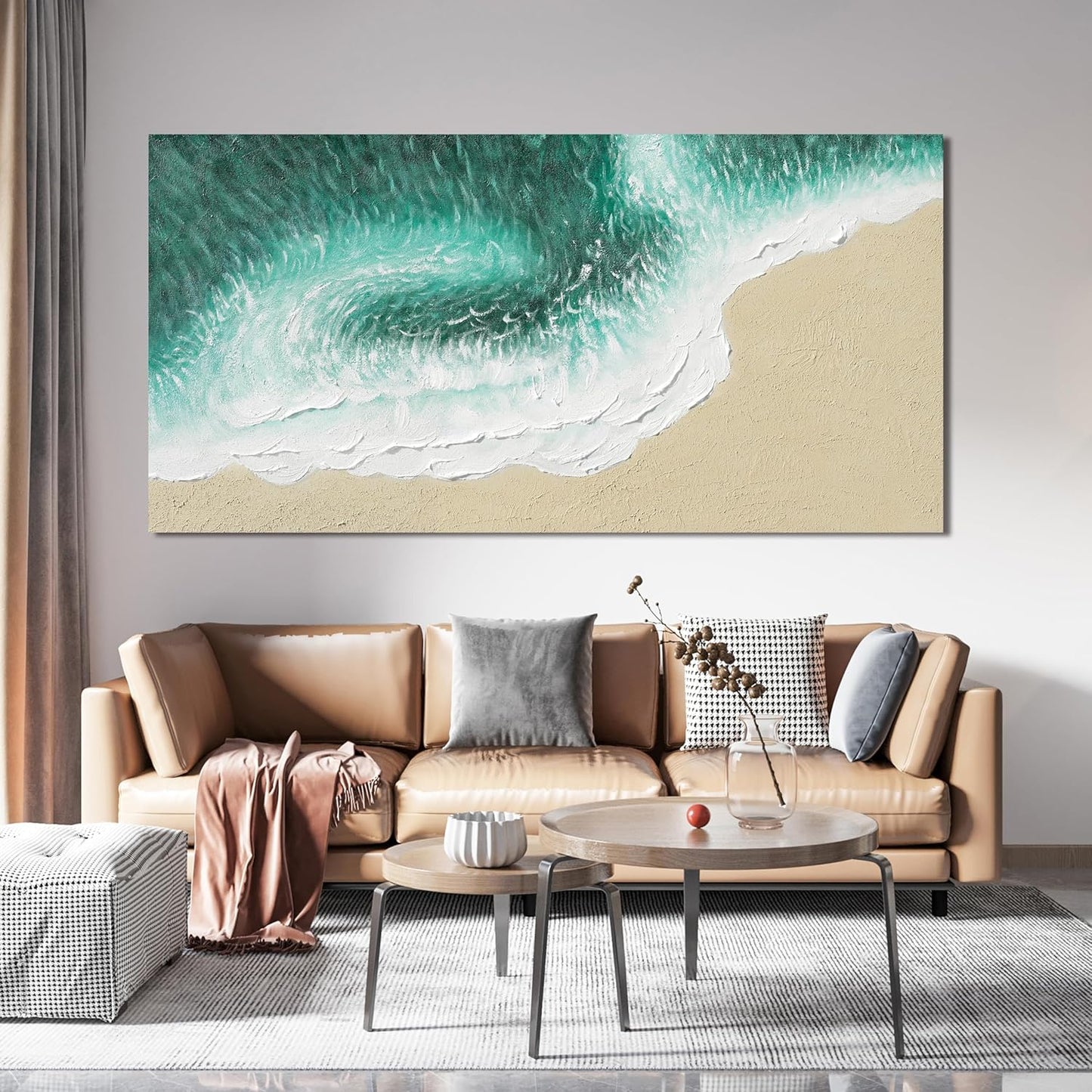 Canvas Wall Art Decor Modern Large Wall Art Prints Wall Pictures for Living Room Green Coastal Beach Wall Art White Canvas Art Wall Decor Oversized Artwork for Walls Bedroom Office Wall Art Decor 29"X58"