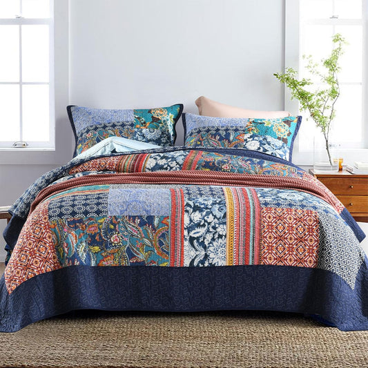 Secgo California King Quilt Size - 100% Cotton Oversized California Comforter Set Bedding Sets (120 * 110 Inch) with 2 Pillow Shams, Patchwork Reversible Lightweight Bedspread