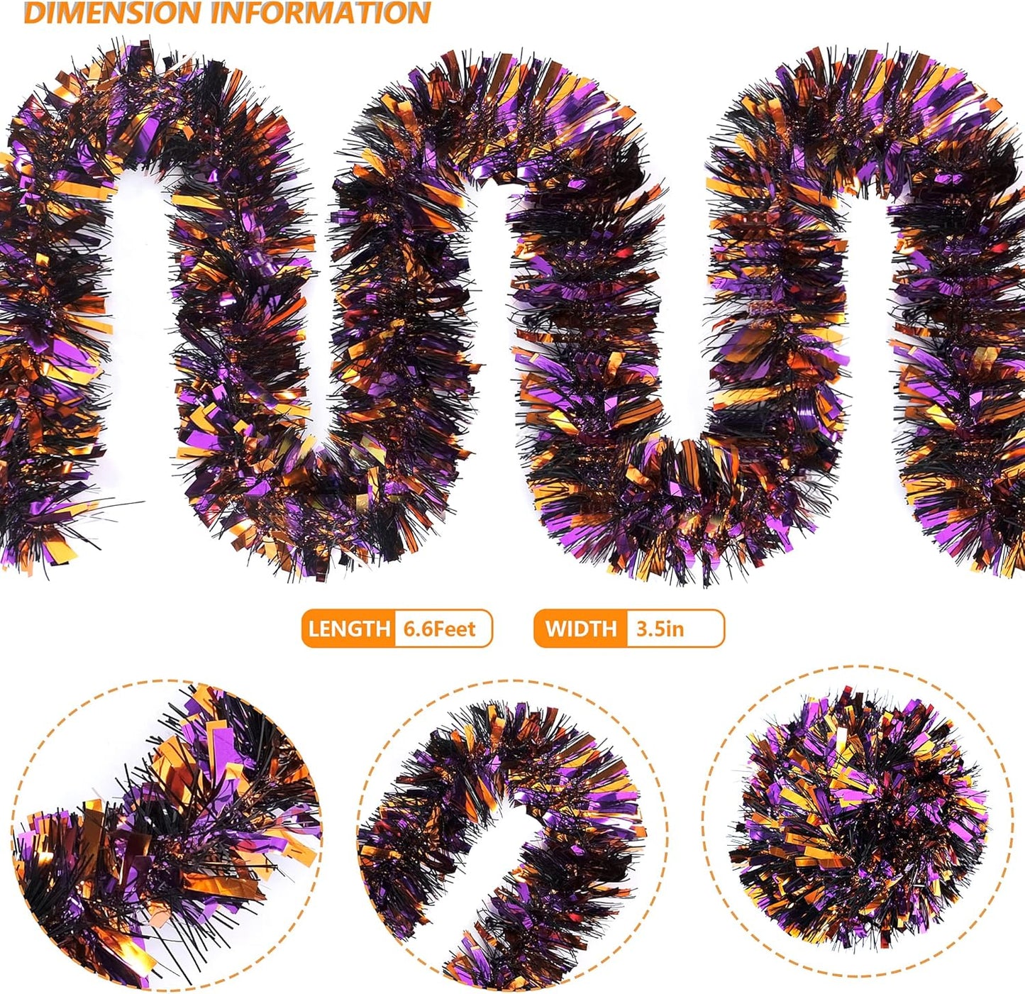 SAOROPEB 4 Pieces 26.4 Ft Halloween Tinsel Garland Metallic Shiny Twist Garland Hanging Decorations for Halloween Party Indoor and Outdoor Decor - Black Orange and Purple