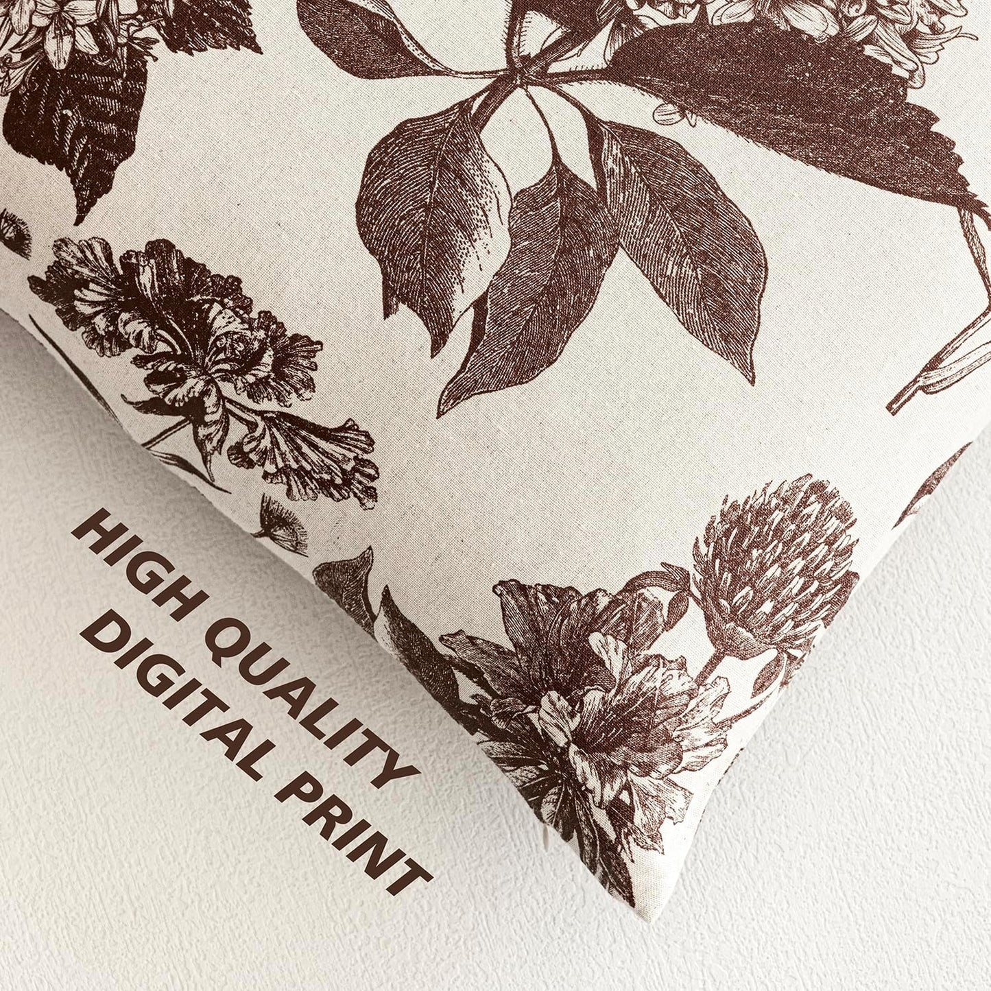 Foindtower Set of 2 Linen Floral Throw Pillow Covers Neutral Vintage Print Decorative Cushion Covers Farmhouse Boho Home Decor for Sofa Chair Couch Bedroom Living Room Outdoor,18×18 Inch,Dark Brown