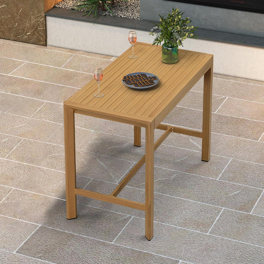 PURPLE LEAF 39.1'' Rectangle Outdoor Patio Counter Height Dining Table, Durable Aluminum Bar Height Pub Table for Counter Bar Stool, Water-Proof Tall Dining Table with Sturdy Legs, Teak