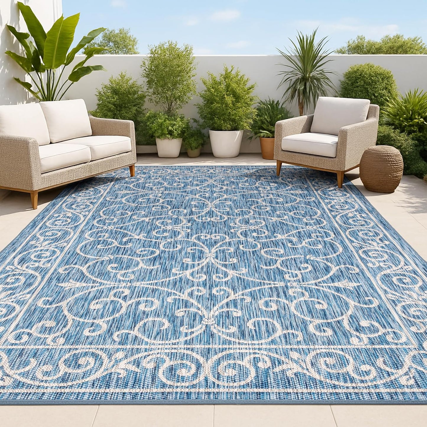 JONATHAN Y Vintage Filigree Indoor Outdoor Area Rug 10X14 Navy/Gray, Charleston Textured Weave for Backyard, Patio, Porch, Easy-Cleaning, High Traffic, Pet-Friendly, Non-Shedding (SMB106D-14)