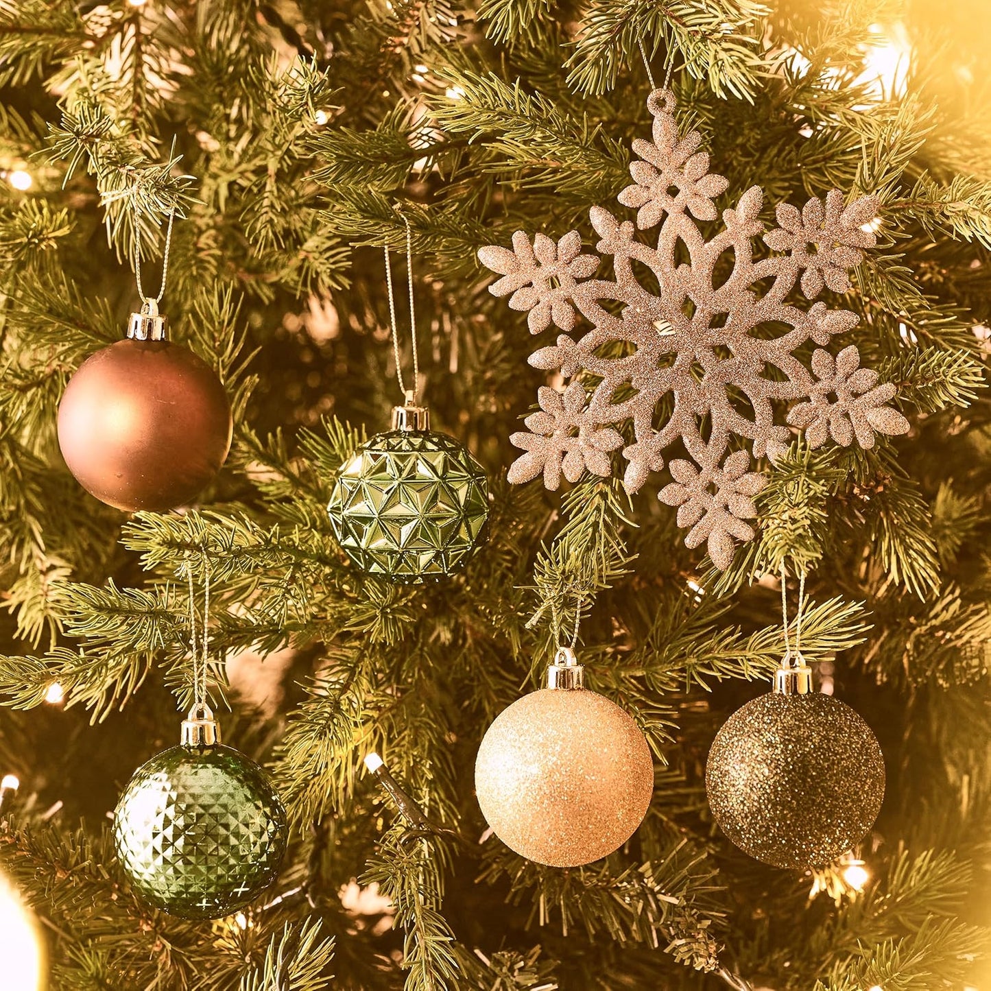 Valery Madelyn Christmas Tree Decorations Ornament Set for Fall Halloween, 50ct 2.36 Inches Green Brown and Gold Shatterproof Christmas Ball Ornaments Hanging Xmas Holiday Party Decor