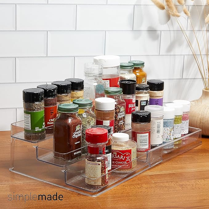 SIMPLEMADE 3-Tier Spice Rack Organizer - Versatile Storage Shelf for Kitchen, Bathroom, Bedroom & Office, Set of 2, Expandable Clear