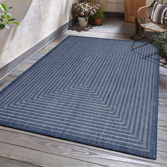 Adiva Rugs Outdoor Indoor Area Rug, Weather Resistant, Easy to Clean, Stain Resistant Floor Mat for Dining Room, Backyard, Deck, Patio (Navy Weiss, 6' x 9')