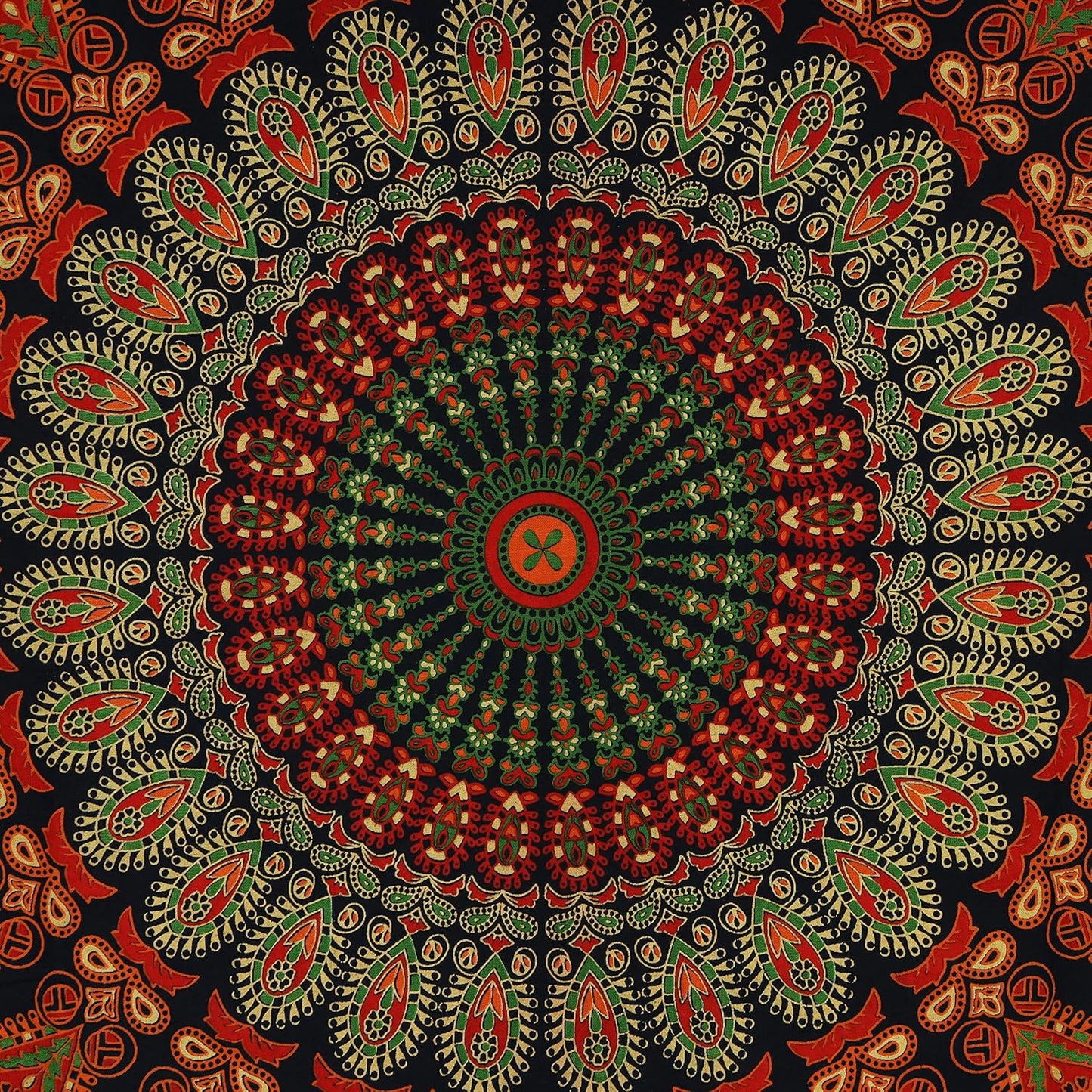 Bless International Handmade Indian hippie Bohemian Psychedelic Peacock Mandala Wall hanging College Dorm Beach Throws Table Cloth Bedding Tapestry (Golden Green, Poster(30x40Inches)(76x101cms))