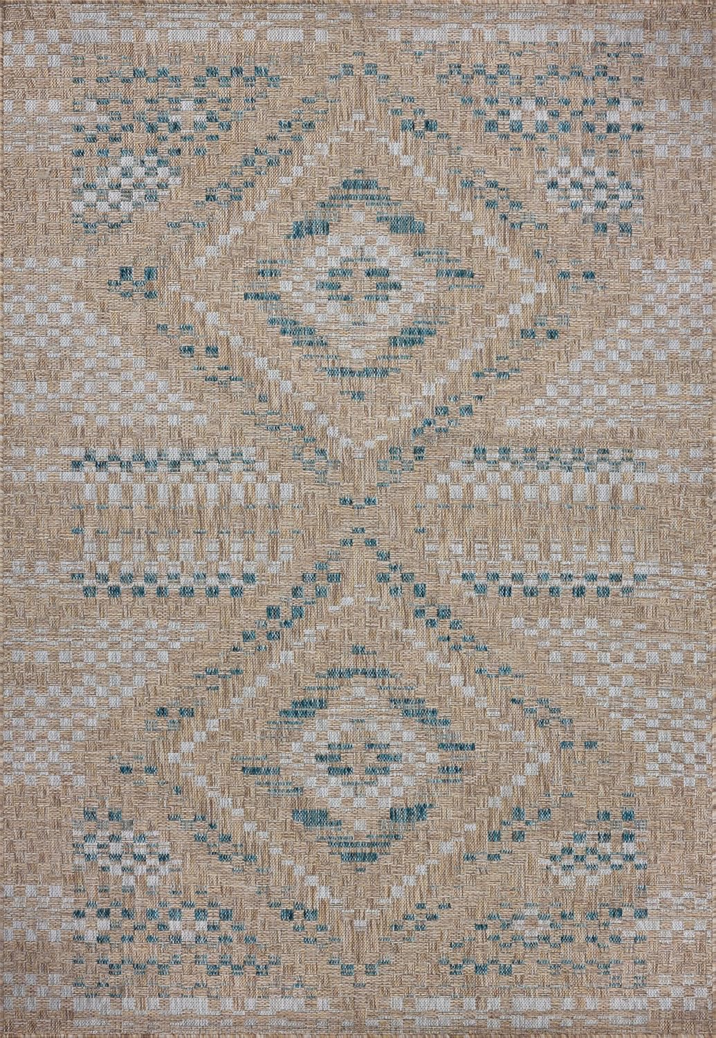 Loloi Amber Lewis Topanga Collection TOP-04 Natural/Aqua 5'-3" x 7'-6" Indoor/Outdoor Area Rug
