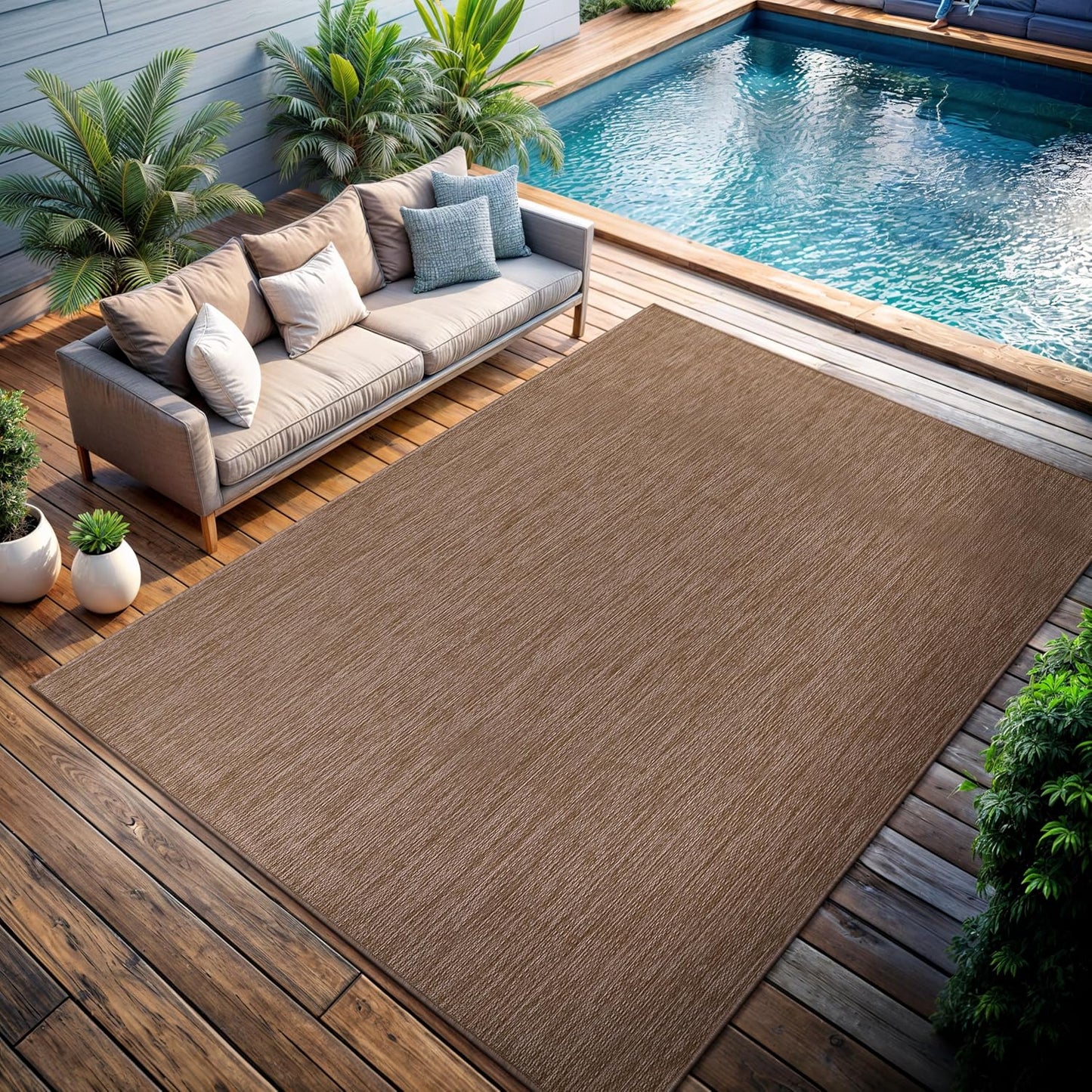 CAMILSON Outdoor Rug 6x9 Modern Area Rugs for Indoor and Outdoor Patios and Porches - Waterproof, Washable, Non-Shedding, Easy-to-Clean Outside Carpet (6 x 9, Solid - Jute)